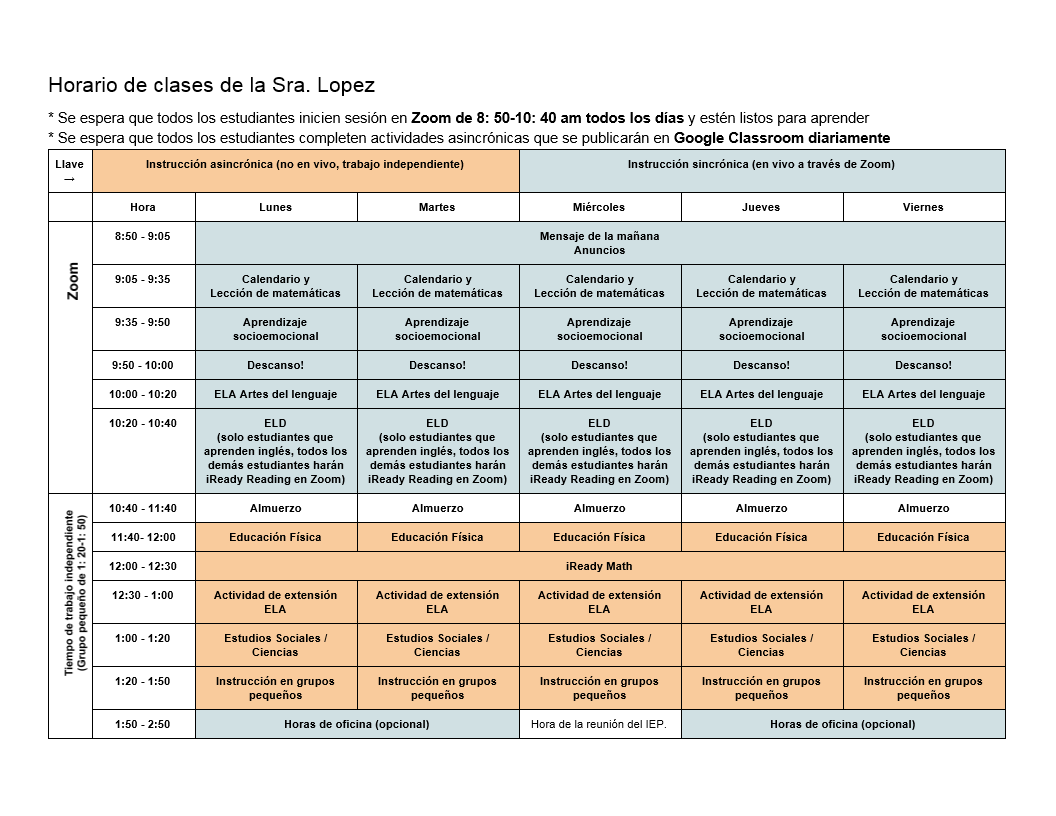 Spanish Schedule